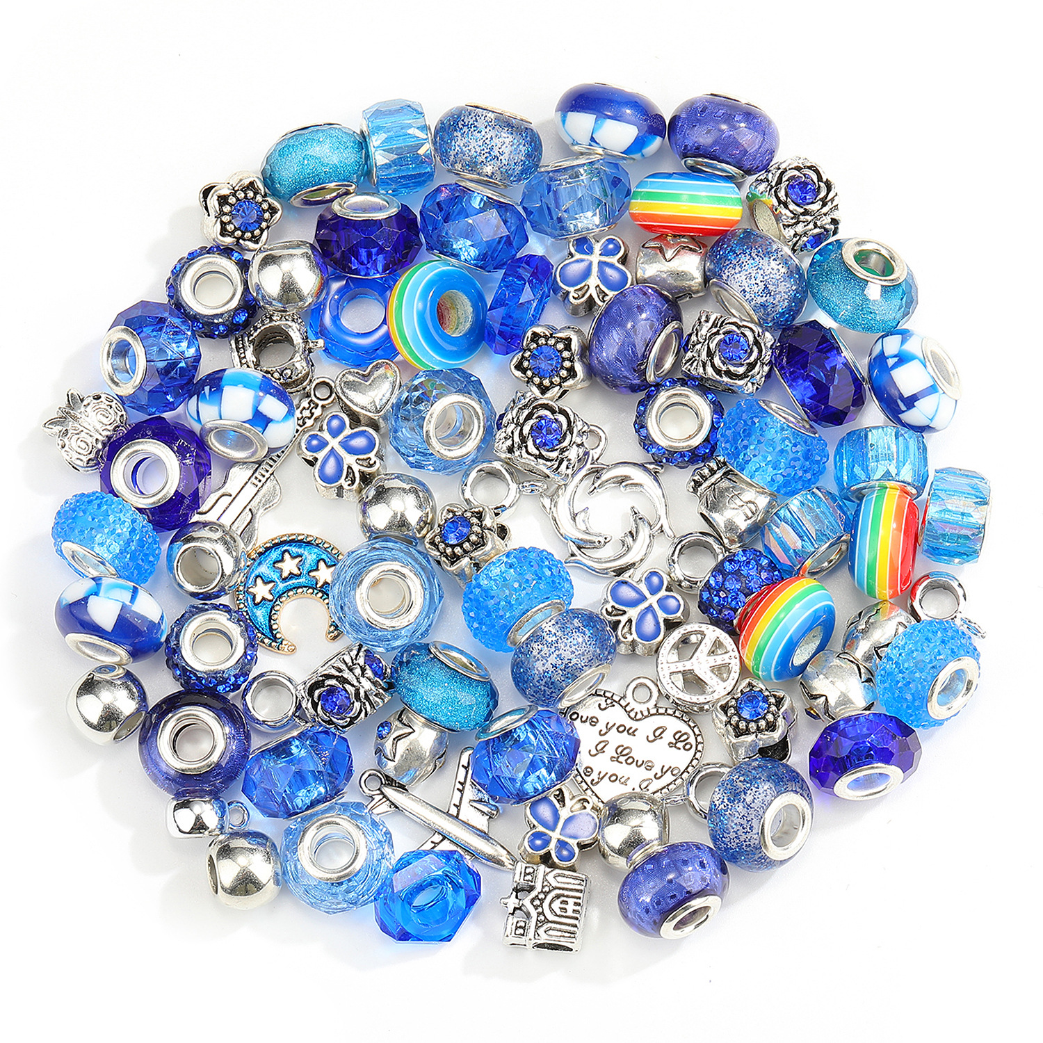 100 Pcs Set Acrylic-Based Resin Alloy Rainbow Patch Big Hole Beads Set Amazon Girls' Jewelry Wholesale display picture 7