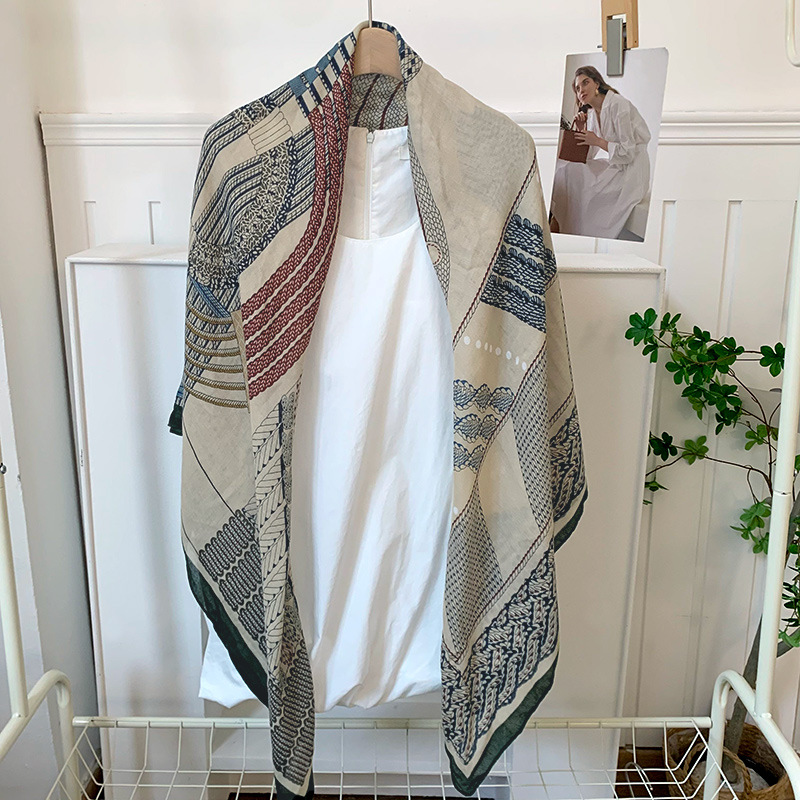 Bufanda cuadrada, sensación de alta calidad, nueva bufanda de lino, protector solar de verano para mujer, bufanda cuadrada grande, bufanda de seda delgada, aire acondicionado, chal exterior