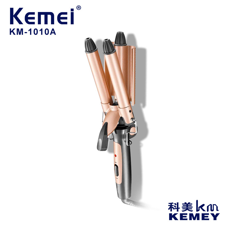 Rizador de Pelo Kemei KM-1010A para Comercio Transfronterizo, Rizador de Pelo de Tres Barriles para Ondas Grandes y Rizos Tipo Huevo image 1