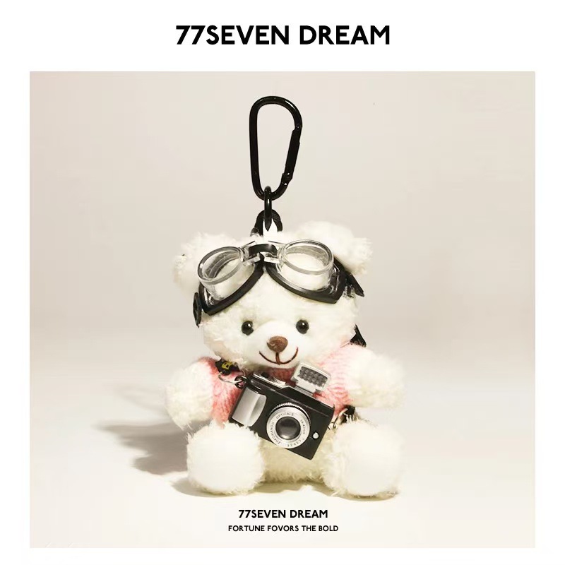 Cámara flash osos colgantes bolsos de peluche muñeca tela muñeca pareja llaveros regalo de cumpleaños creativo