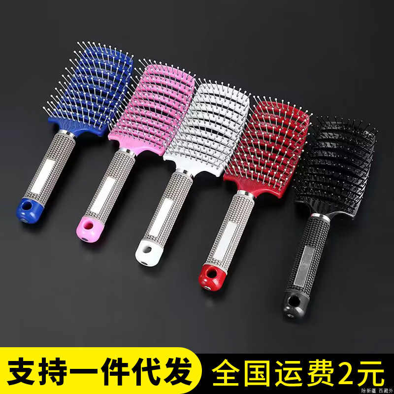 Raíces de cabello curvadas, esponjosas, curvas grandes, peine de peinado para el cabello, peine de costillas de masaje, peine de costillas de cabello portátil para hombres y mujeres, artefacto de cabello largo y rizado