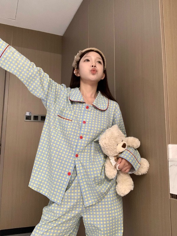 韩版格子公主风睡衣女春秋季长袖套装可爱跨境家居服高级感可外穿|undefined