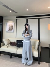 2025新款慵懒风连帽条纹长袖卫衣外套女秋季宽松休闲裤长裤两件套