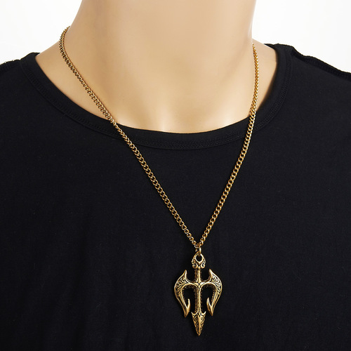 Stainless steel necklace Neptune Trident creative pendant retro titanium steel men's domineering boys titanium steel necklace pendant
