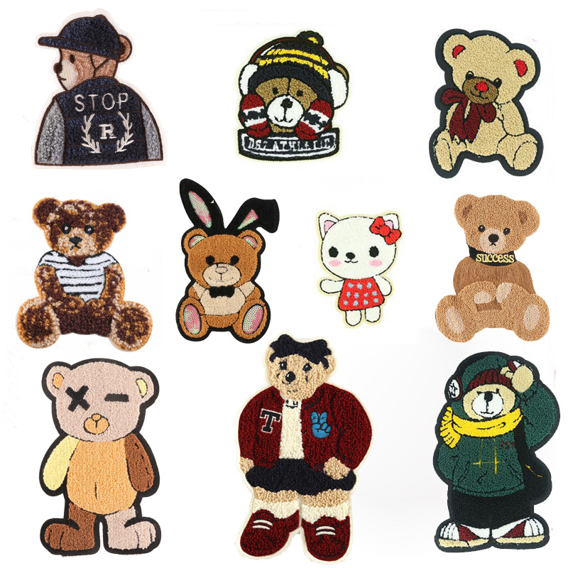 一件代发绣花标补丁贴服装辅料布标卡通动物毛巾绣雪尼尔刺绣布贴