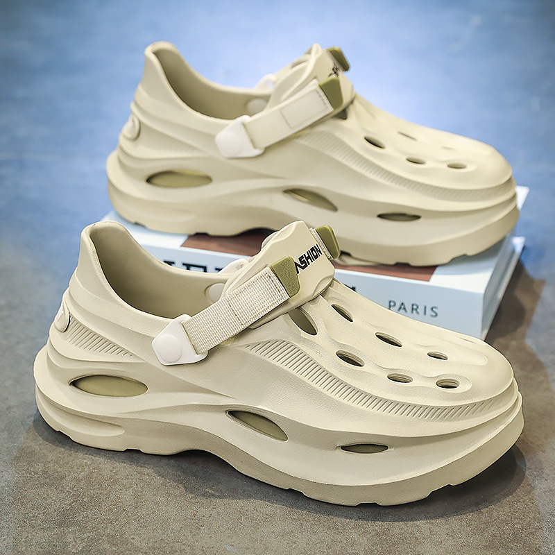 Croc Shoes Thick-Soled 2025 Spring and Summer New Classic Breathable and Comfortable Pure Color Casual Daily Men's Slippers