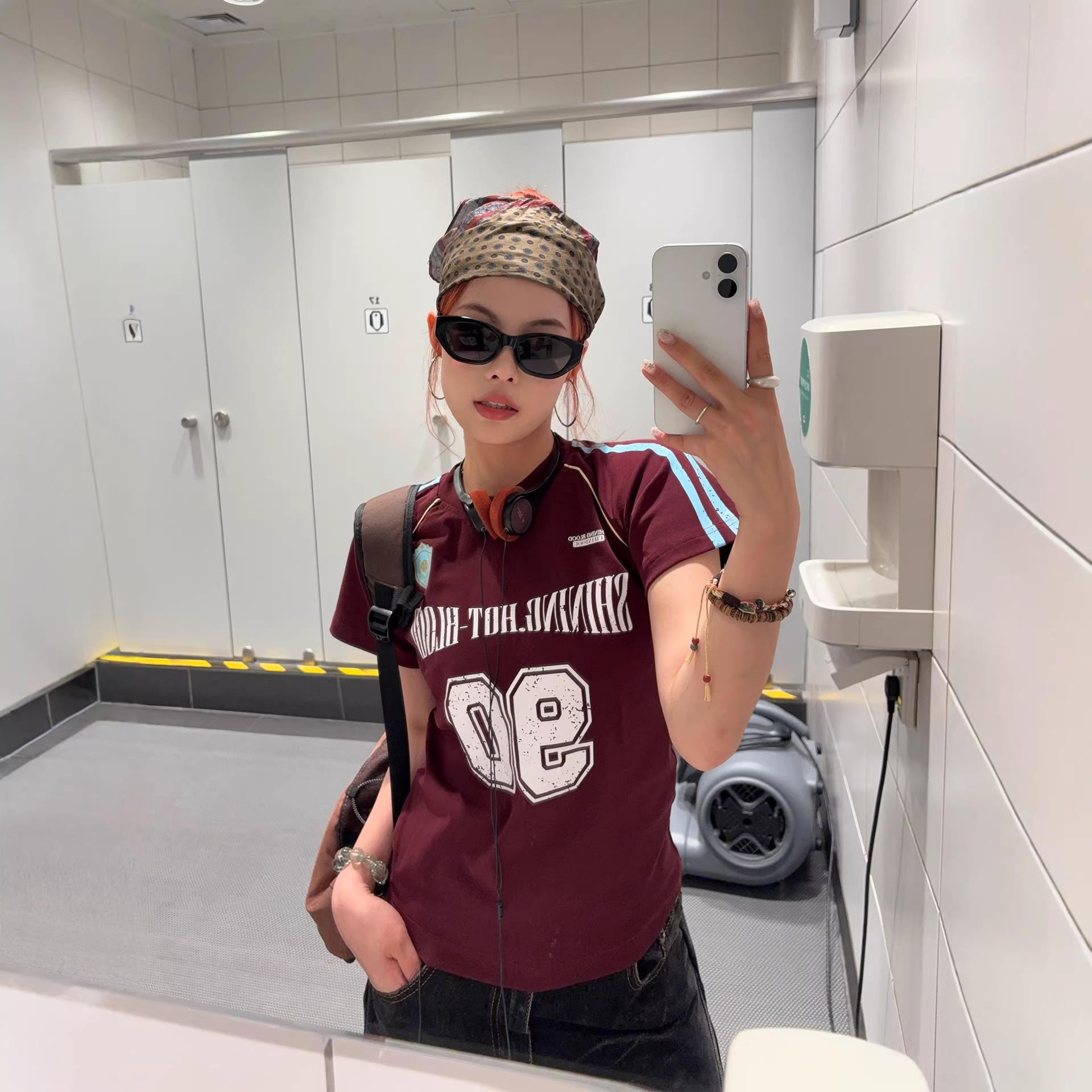 Korean Style High Street White Letter Print Slim Fit Raglan Short-Sleeve T-Shirt for Women, Casual Chic Short Top