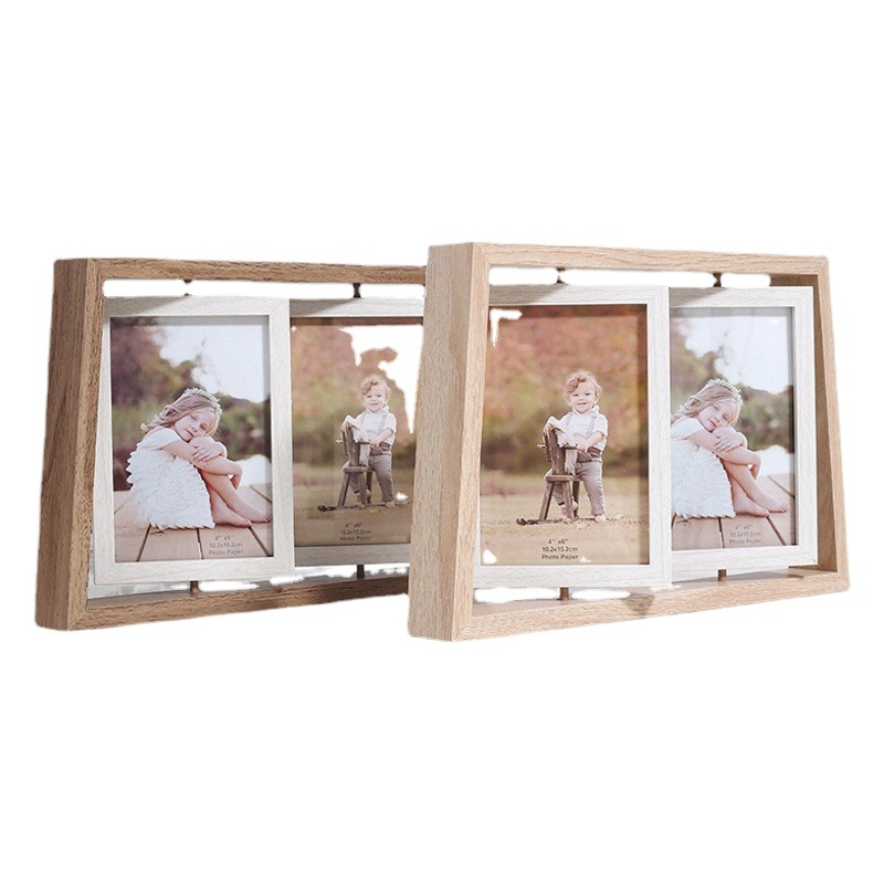 Creativo nórdico de 6 pulgadas de madera de doble cara giratoria Marco de Fotos decoración de una pieza marco de fotos multi-combinación marco de fotos al por mayor