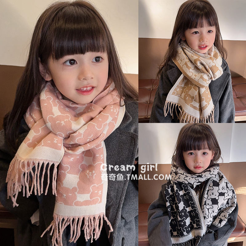 한국 어린이 스카프 2024 신스타일 여아  두꺼운 목 커버 여아 외출 긴 방풍 따뜻한 목 스카프