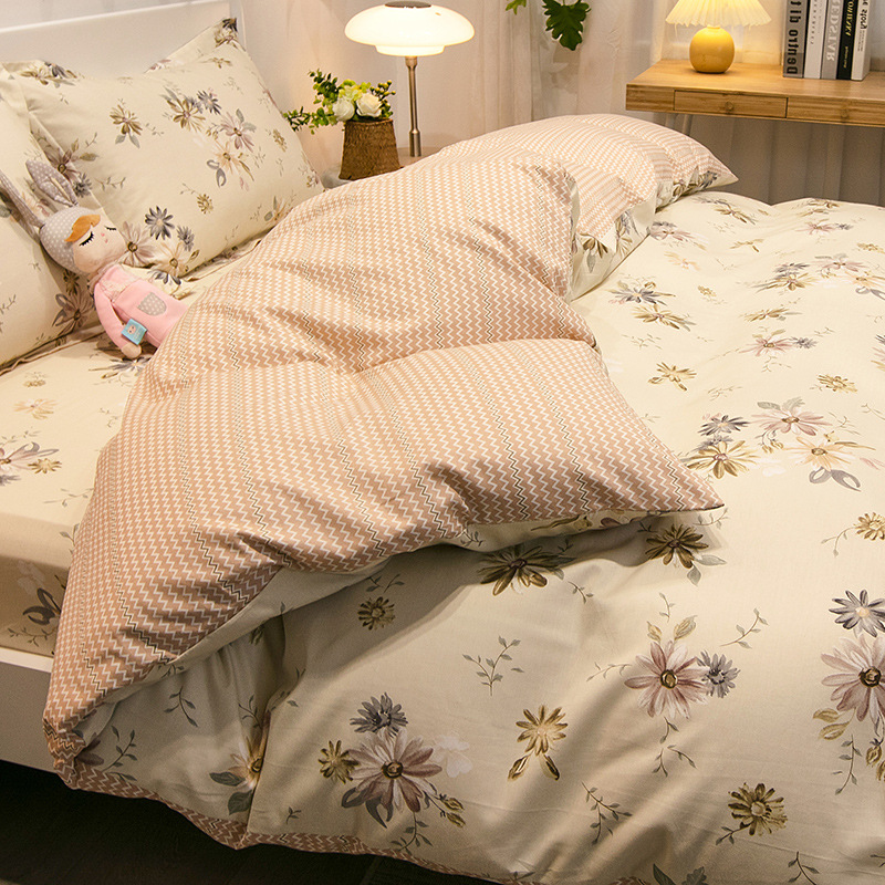 Ropa de cama de algodón de cuatro piezas de algodón 2025 nuevo estilo fresco edredón floral ropa de cama de dormitorio de tres piezas para cuatro estaciones