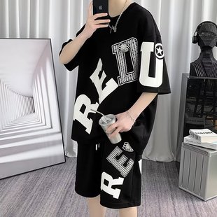Super plus size Short-sleeved T-shirt Men's Trendy Brand Half-sleeved Summer Men's Casual suit Student Wear Collocation