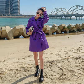 女式2023紫色风衣外套女中长款春季小个子设计感韩系chic工装大