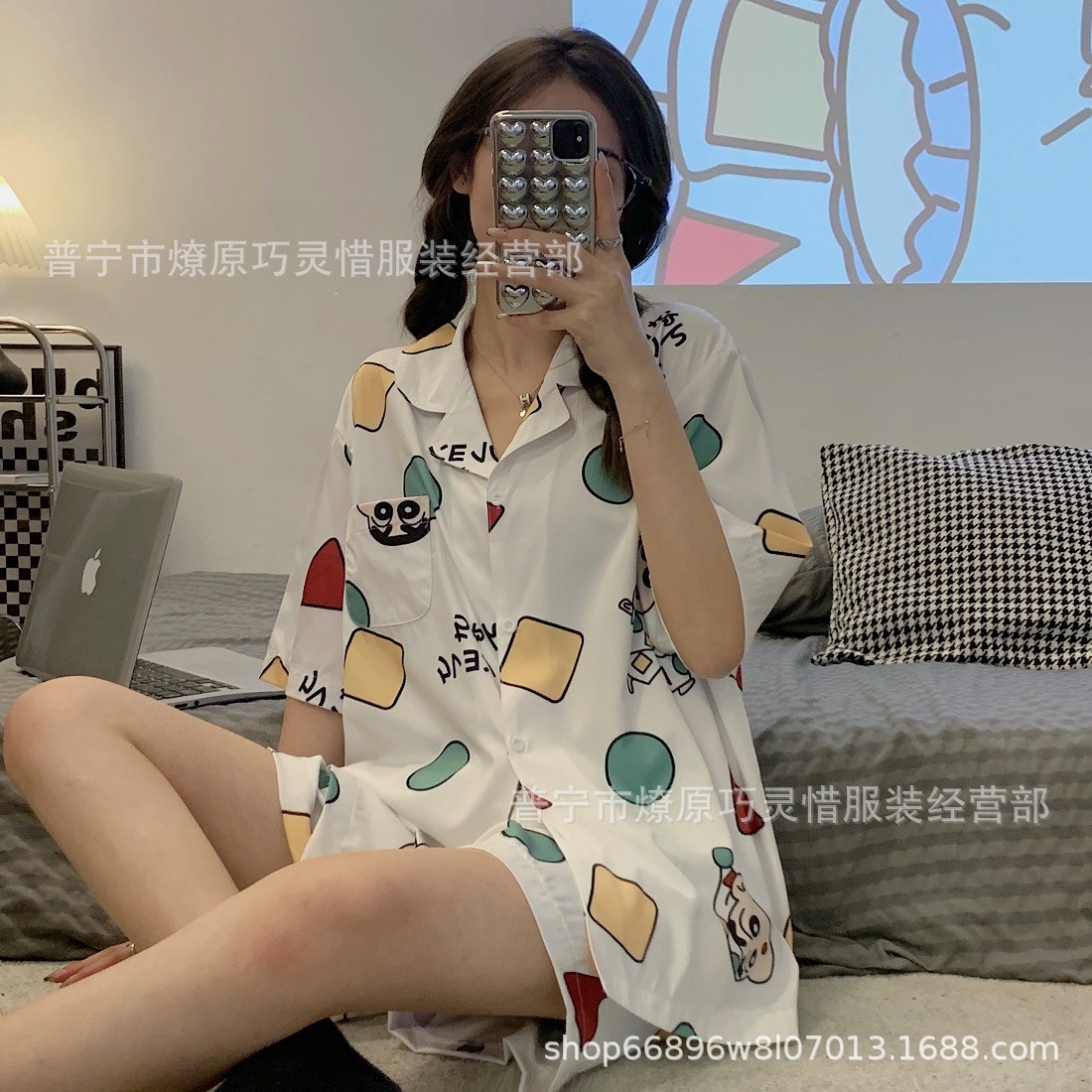 Pijama de verano nuevo hielo pantalones cortos de mangas cortas de dibujos animados KT gato coreano dormitorio de estudiantes ropa delgada set