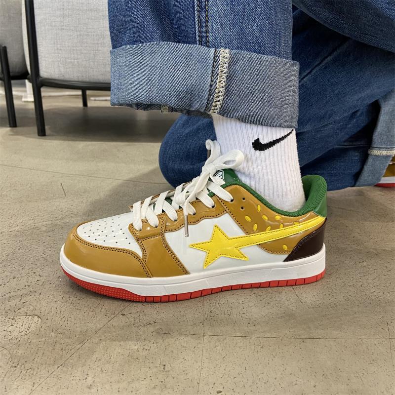 chic港风六色汉堡鞋男女学生ins国潮街拍厚底胶粘鞋系带百搭板鞋