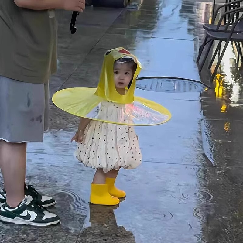 リトルイエローアヒル UFO レインコートベビーポンチョ子供のマントスタイル傘帽子幼稚園子供ワンピースポンチョセット|undefined
