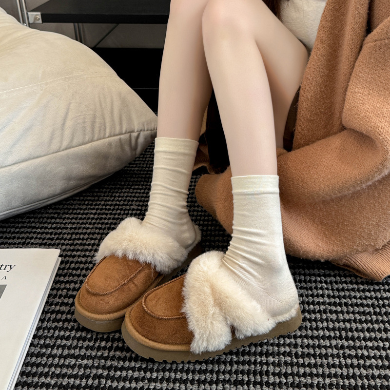 Furry Slippers for Women to Wear Outside, High-End, Comfortable, Simple, Lightweight, Casual, Velvet Toe-Toe Slippers, 2025 Autumn and Winter Slippers for Women