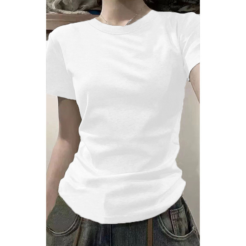ピュアコットンアメリカンUネックショルダー半袖Tシャツレディース2025夏新作ベーシックインナーレイヤリングカレッジスタイルトップ|undefined