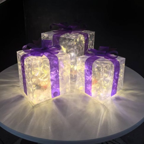 Cross-border Christmas gift box 3-piece set, foldable Christmas gift box, Christmas decoration light box, glowing head gift box