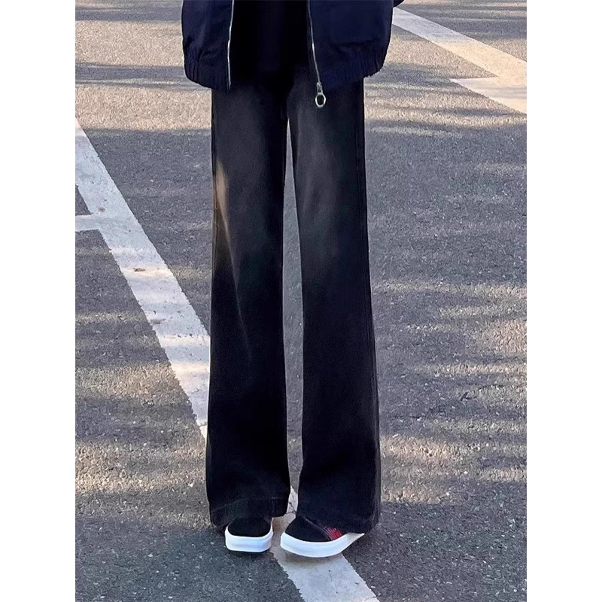 黑灰色渐变牛仔裤男美式复古vibe裤子高个子显腿长直筒微喇裤百搭