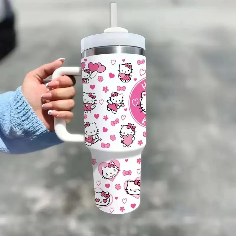 Transfronterizo Amazon 40oz Sanrio dibujos animados KT gato serie termo taza de hielo taza de café portátil con mango