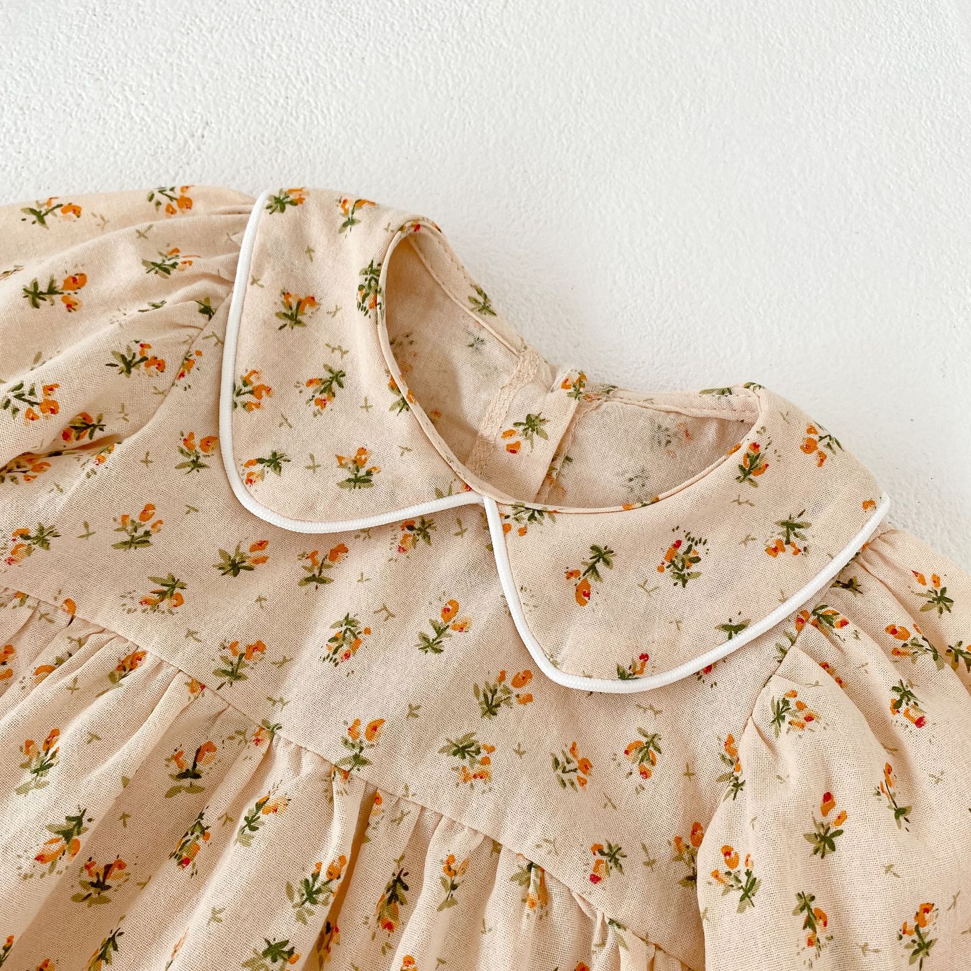 Ins 2024 autumn outfit girl baby doll collar floral long sleeved triangle Ha crawling clothes jumpsuit_voghion.com