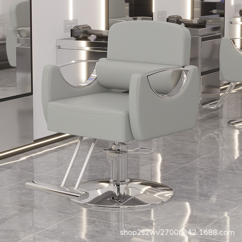 La misma silla de corte de pelo de la peluquería, el reposabrazos de acero inoxidable, la silla de permanente se puede levantar y bajar, la silla de peluquería, el pedal de acero inoxidable cruza la frontera. image 12