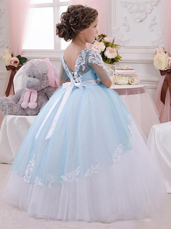 Vestido de niña incrustado en diamantes de manga media de encaje de comercio exterior transfronterizo