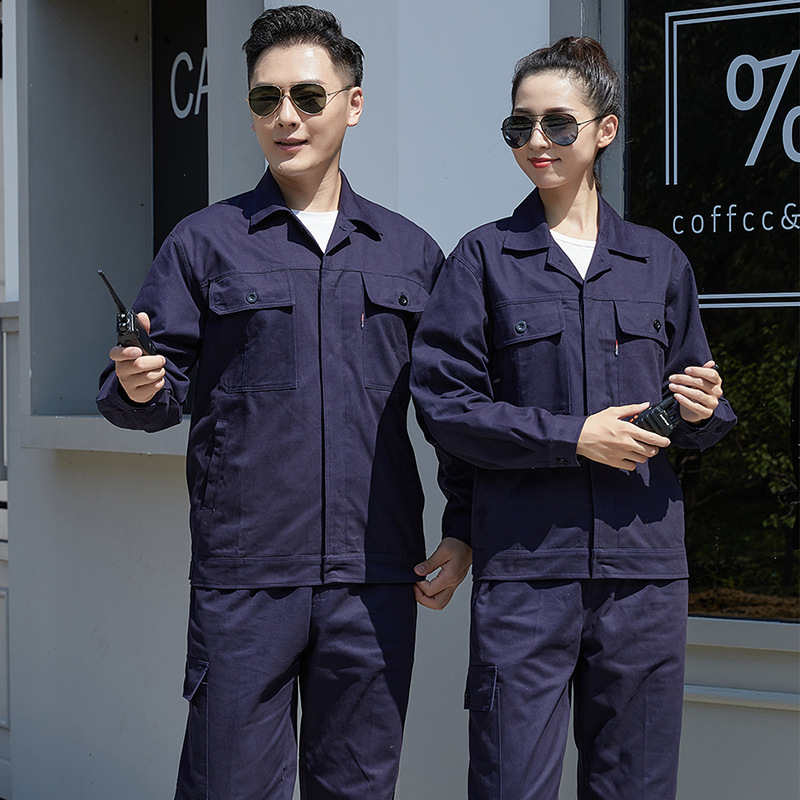 春秋長袖純棉系扣款工作服套裝男女機修工廠車間工裝勞保服定制