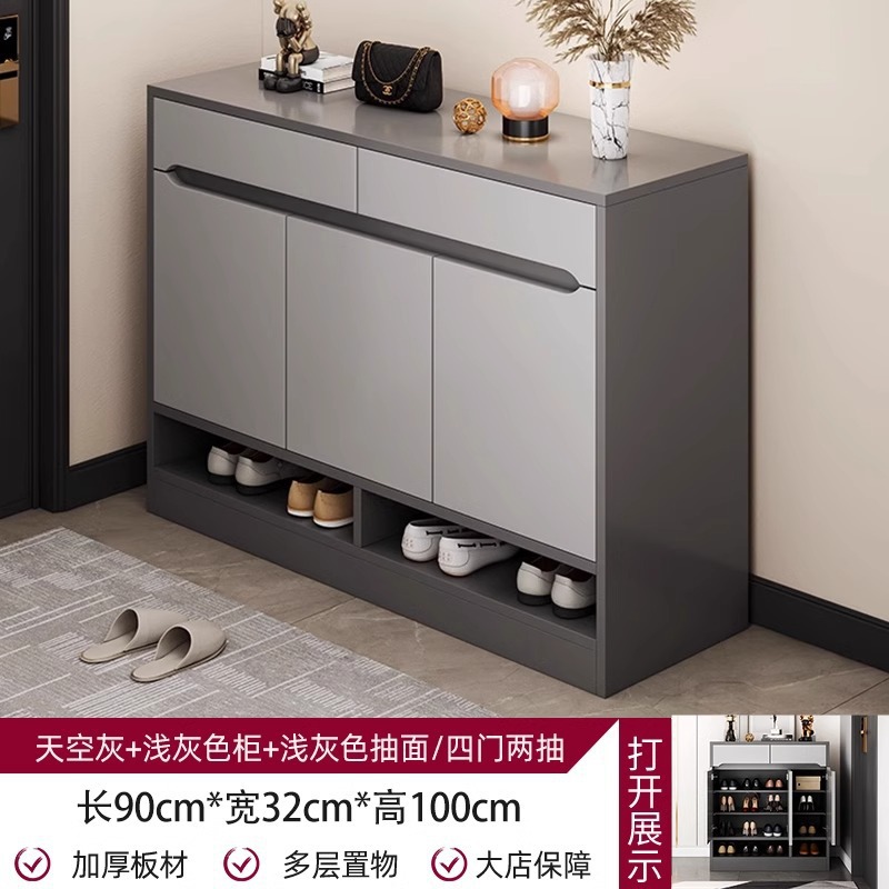 [두꺼운 판자, 문 3개, 서랍 2개] 우아한 회색 90*32*100cm 조립;