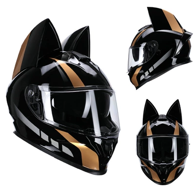 Motosiklet kaskı (dəbilqə) | 3C Certified Cat Ear Electric - black-gold-orbital-cat-clear-lenses-s50-53cm