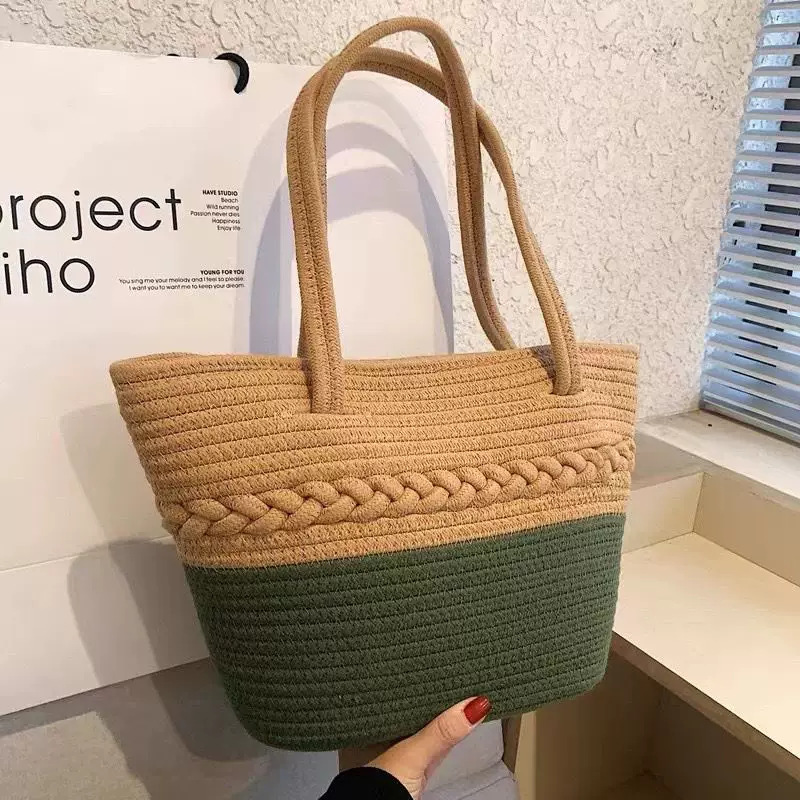 Bolso Tote de Paja para Hombro, de Gran Capacidad, para Uso Diario image 21