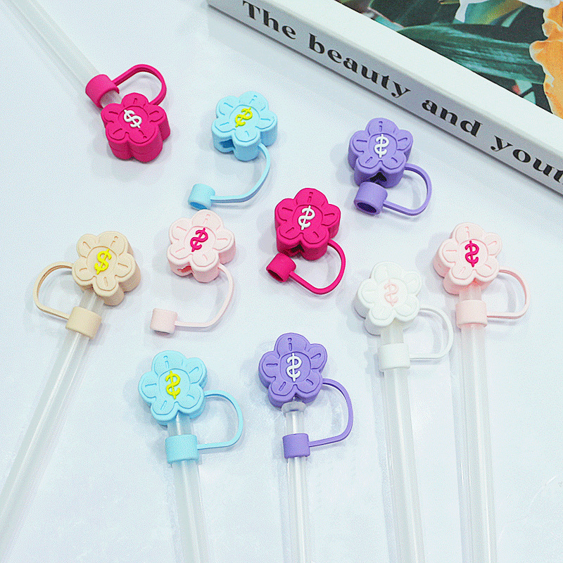 Capas de paja de goma blanda transfronteriza, cubierta de paja de goma blanda, tapón de polvo, capas de paja de dibujos animados lindos reciclables