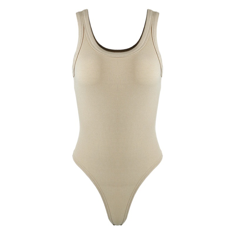Europa y América verano nuevo chaleco de una pieza superior medias de las mujeres rayón costilla sexy cuello redondo sin mangas mono