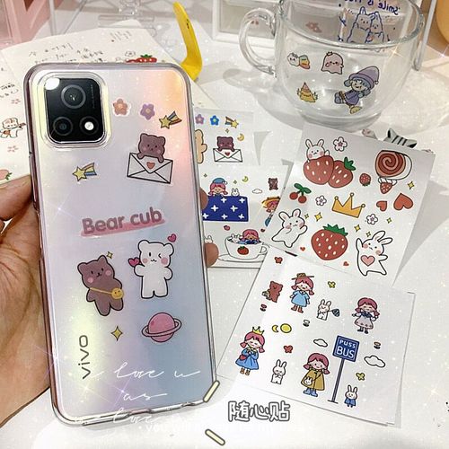 Cartoon sticker cute transparent waterproof phone sticker girl heart diary material handmade DIY decoration PVC sticker