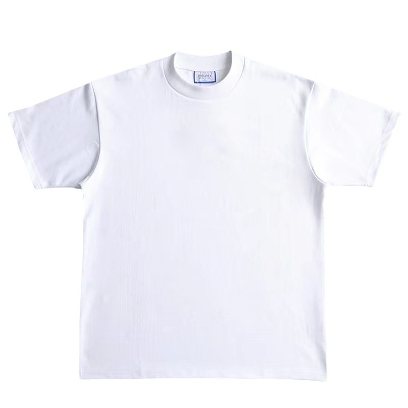 230g doble hilo americano pequeño cuello camiseta de manga corta de color sólido suelta caída de hombro media y larga primavera y otoño tendencia hip-hop