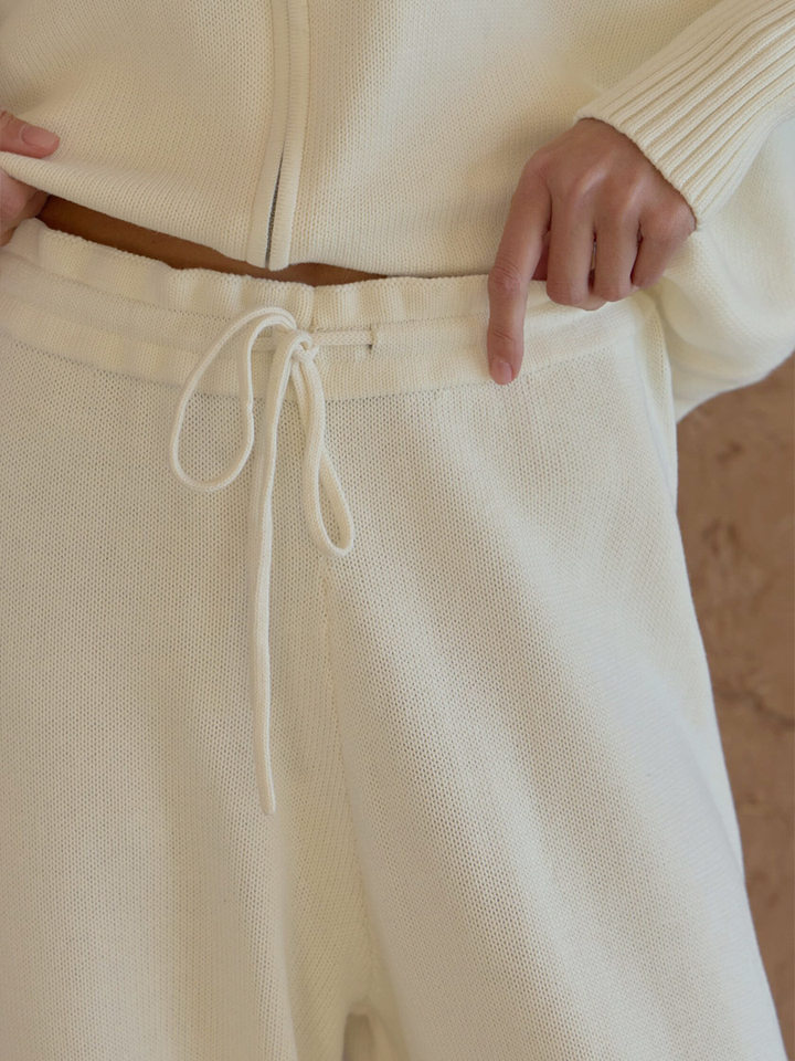Bộ áo cardigan dệt kim có mũ khóa kéo dáng rộng kèm quần ống ôm cotton — Màu cà phê, Màu trắng, Màu xanh dương, Xanh lá cây chi tiết 44