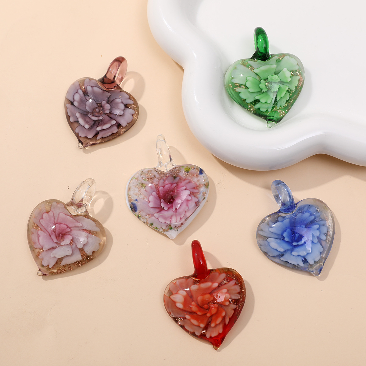 16g Weight Pendant Jewelry Making Type 36*47mm Jewelry Making Size DIY Jewelry Accessories Classification 1 Piece Quantity glass Material Heart Shape, Flower Pattern Simple Style Style 1 Piece 36*47mm Glass Heart Shape Flower Pendant 10