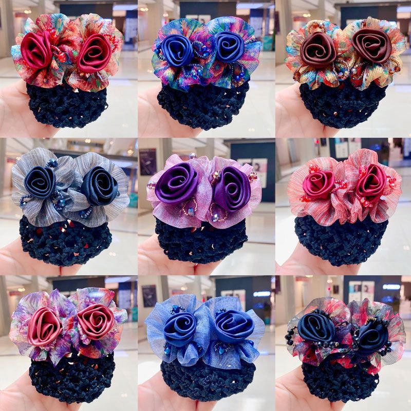 Elegant floral hair accessory for women, suitable for bank professionals, flower hair net, nurse updo net, back of the head hair clip, hair ornament