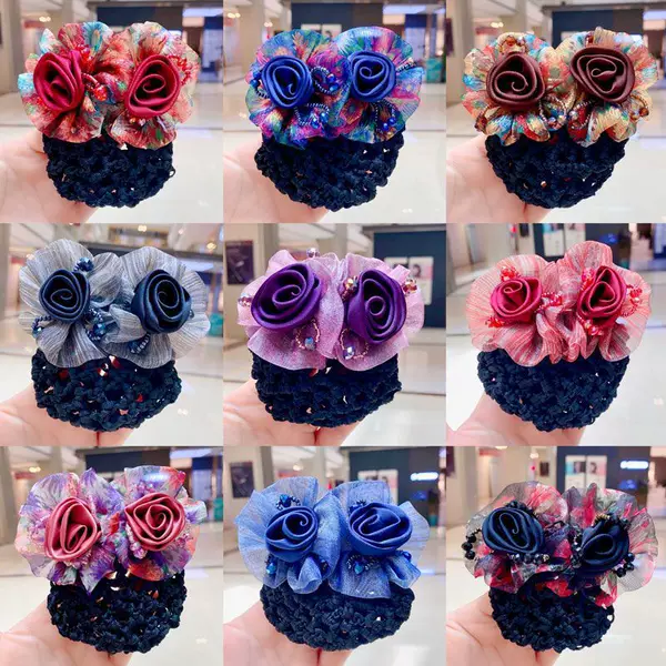 Elegant floral hair accessory for women, suitable for bank professionals, flower hair net, nurse updo net, back of the head hair clip, hair ornament