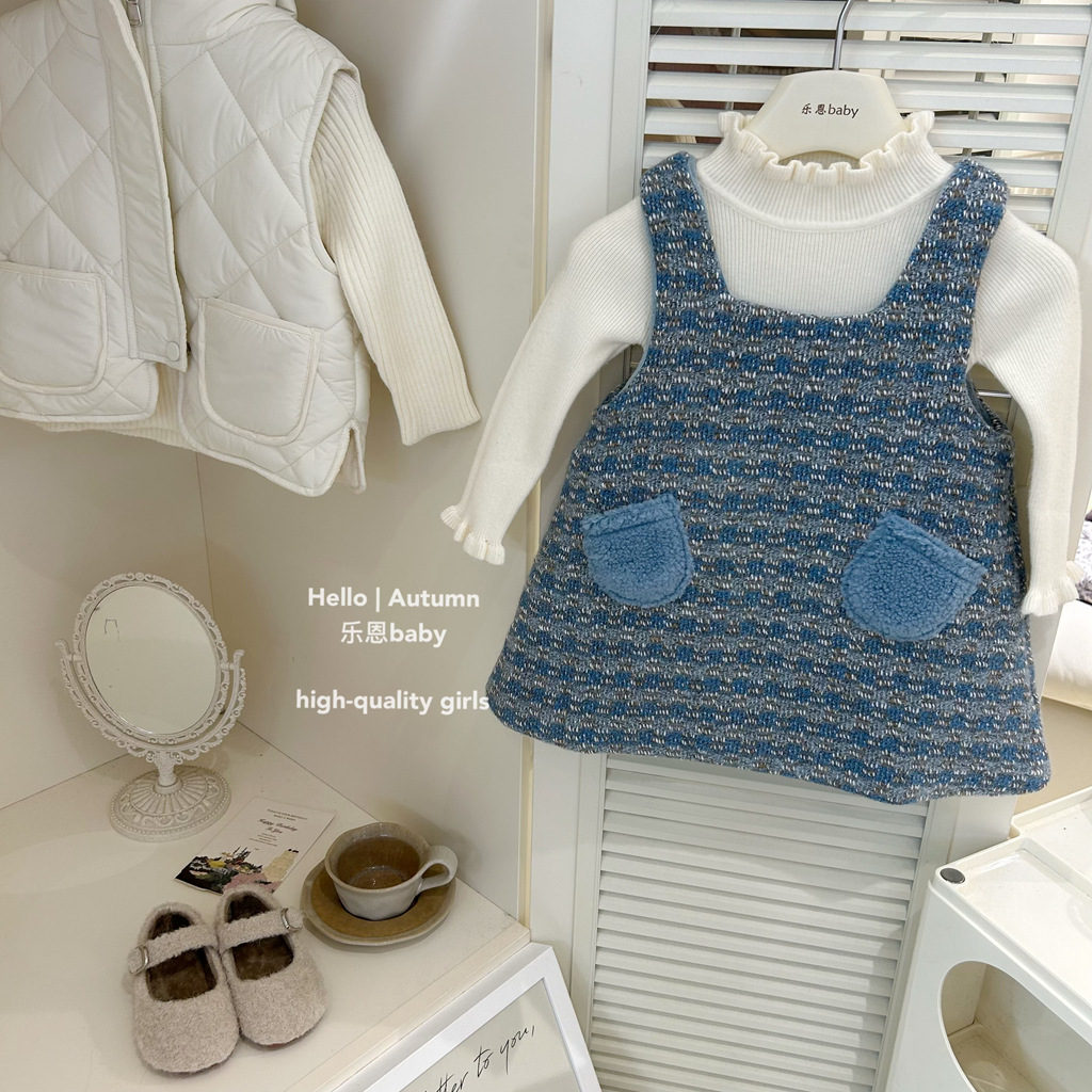 [Ropa de niños de Leen] chaleco azul de invierno de niñas, vestido de Año Nuevo para bebés y vestido de acero