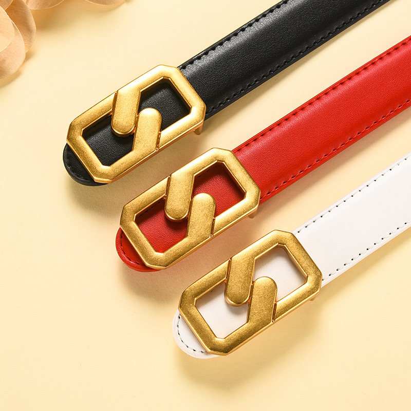 2023 New Fashion New Women's Versatile Thin Belt Casual Trend Simple Jeans With Letter Smooth Buckle Belt_voghion.com