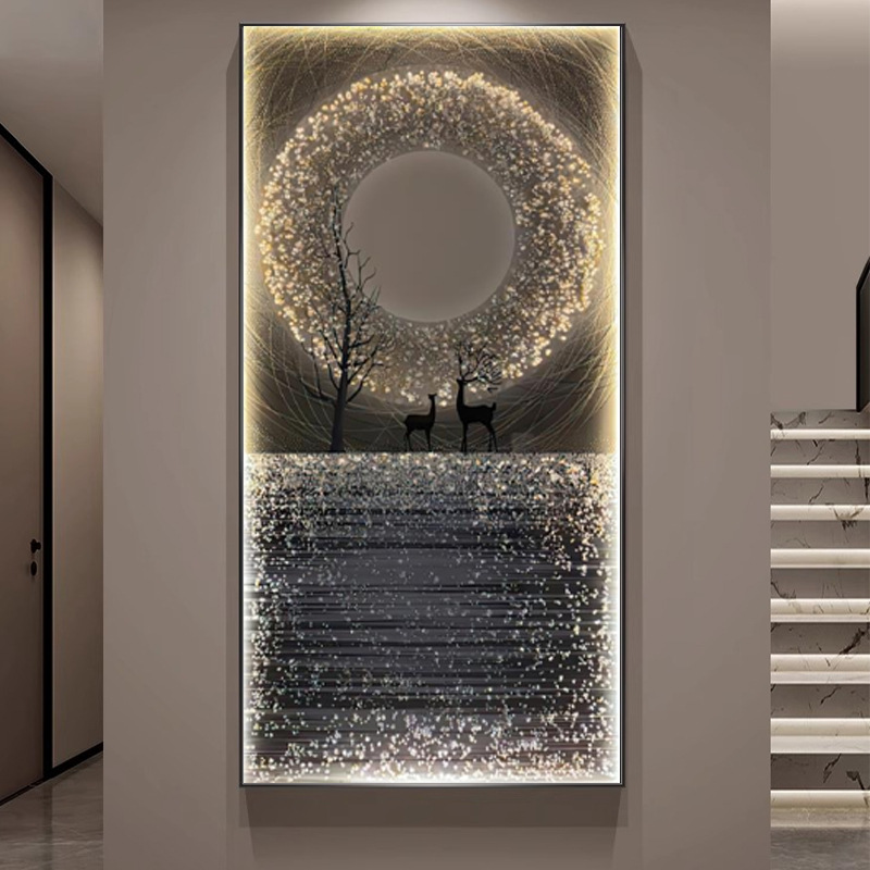 Modern Minimalist Style Starry Sky Elk Entrance Decorative Painting Light Luxury Atmospheric Corridor Aisle Mural Lamp Painting Vertical Hanging Painting