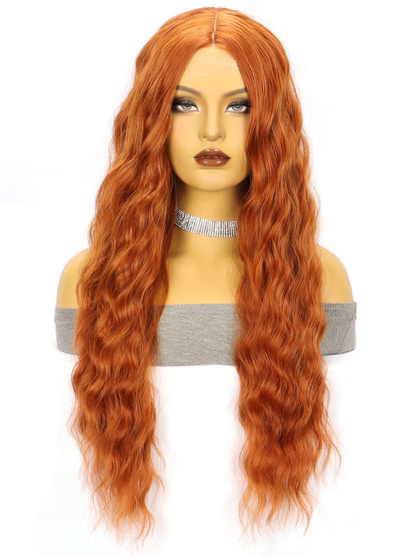 アマゾンの新しい茶色のロングストレートヘアビッグウェーブロングカーリーヘア化学繊維フロントレースレディースウィッグヘッドギア小スポット|undefined