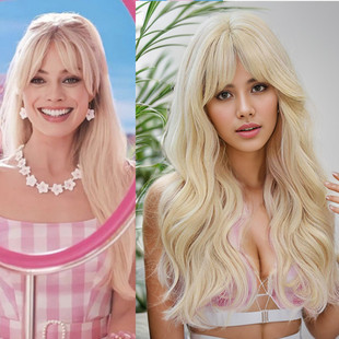 Movie Barbie Barbie light golden cosplay wig medium large wave long curly hair chemical fiber hair female foreign trade