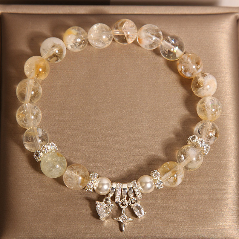 Pulsera de citrino natural para mujer, verano, lujo ligero, nicho, sentido de alta gama, transferencia de fortuna, pulsera de cristal de torre amarilla, regalo para novias