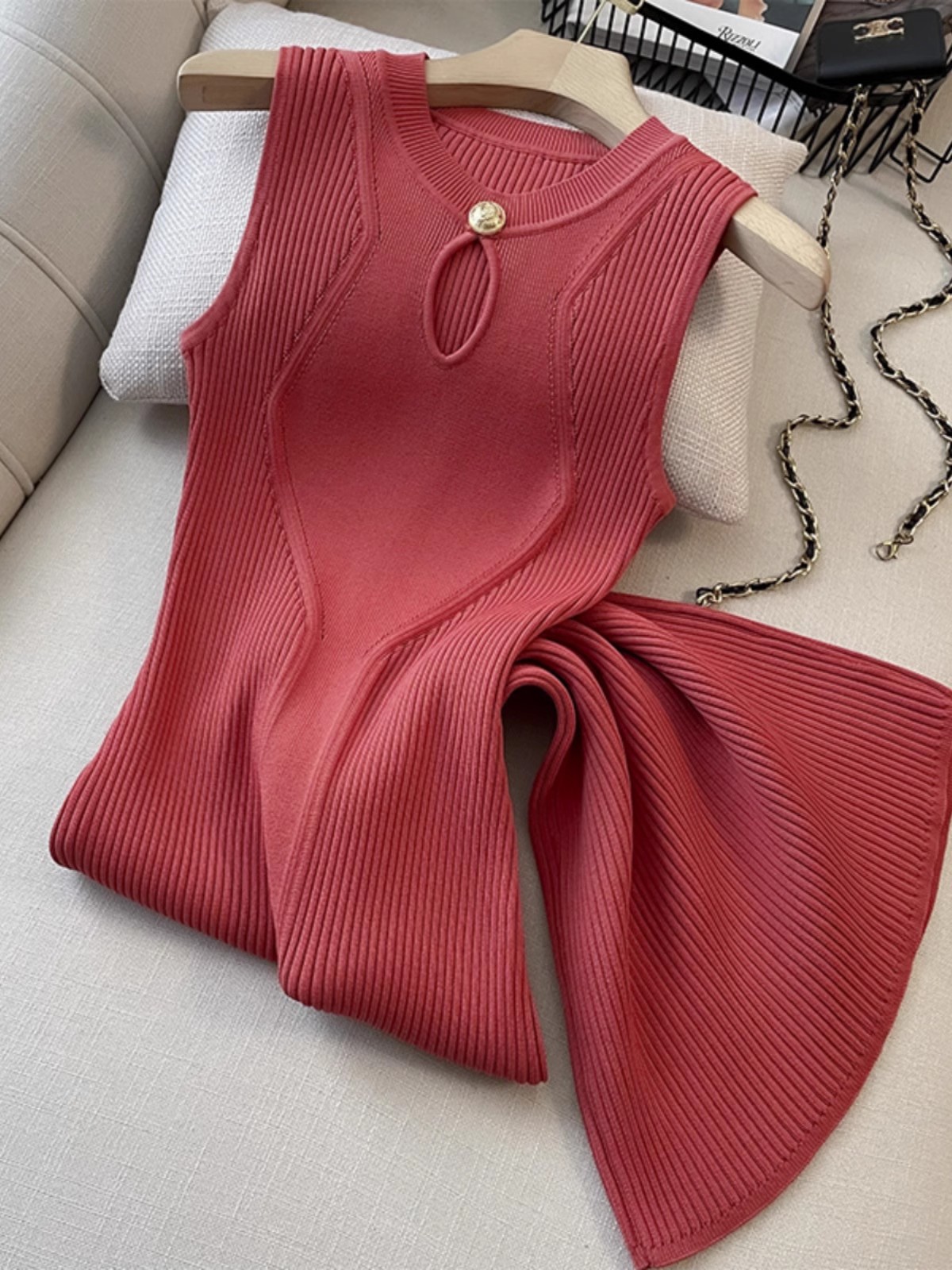 Summer knitted elegant autumn base long knitted dress with a round…