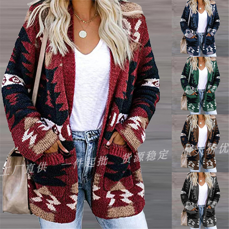 Autumn and Winter European and American Cross-Border Export Christmas Women's Clothing Loose Halloween Sweater Printed Knitted Cardigan