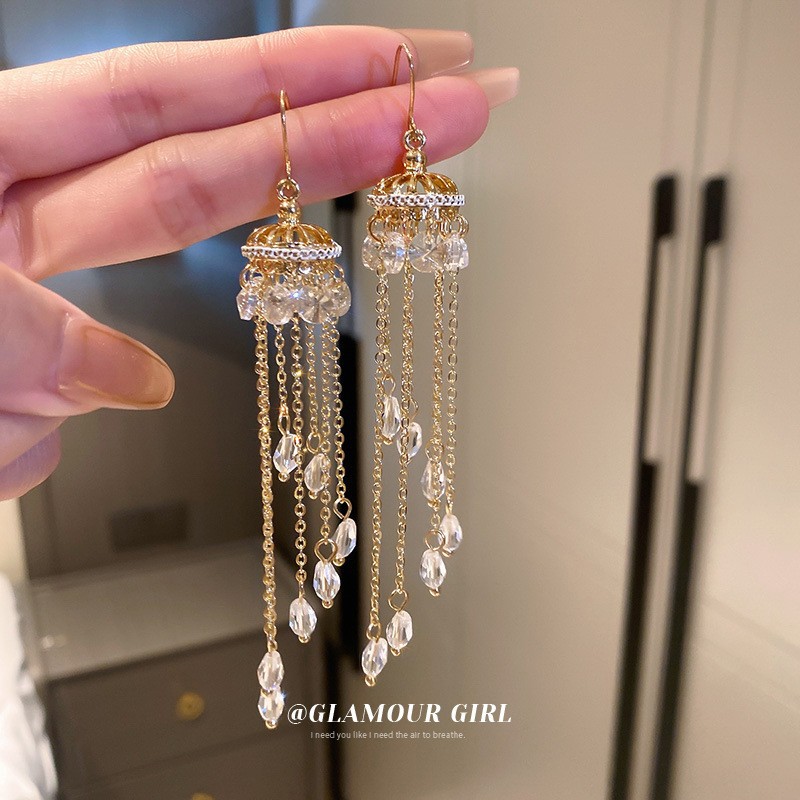 Aguja de plata con diamantes de cristal pendientes de bordilla estilo nacional pendientes de temperamento pequeño ligero lujo de alta calidad industria pesada exageración pendientes