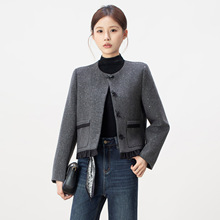 小香风羊毛呢外套女短款秋冬2025年新款小个子高级感灰色呢子外套