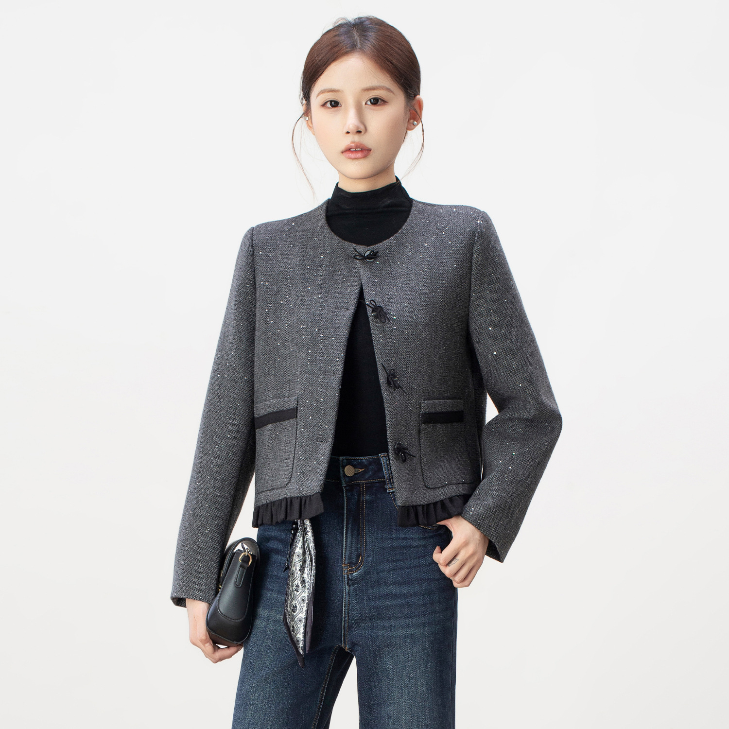 小香风羊毛呢外套女短款秋冬2025年新款小个子高级感灰色呢子外套